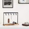 Black Metal Tabletop Key Holder with Burnt Wood Base – Entryway Catchall Organizer with 5 Hooks, Jewelry & Necklace Stand with Ring Tray ((Burnt Wood)